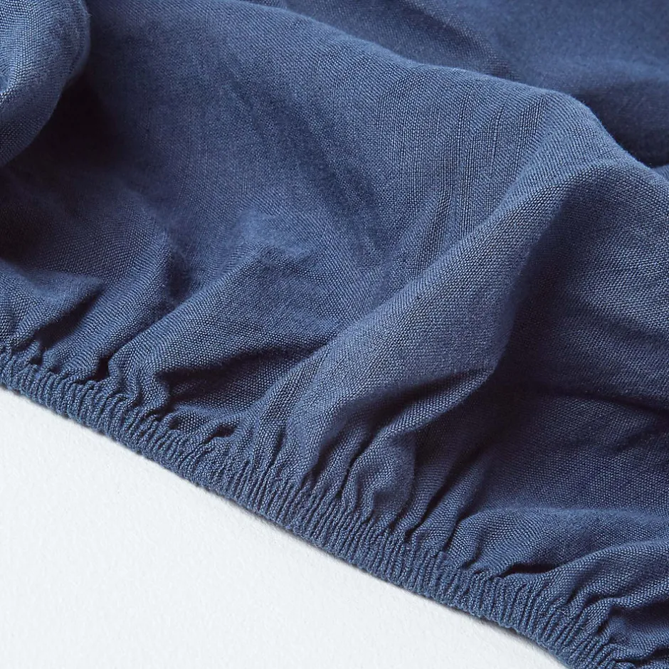 Homescapes Drap-housse grand bonnet en lin lavé bleu marine - 140 x 190 cm - Outlet