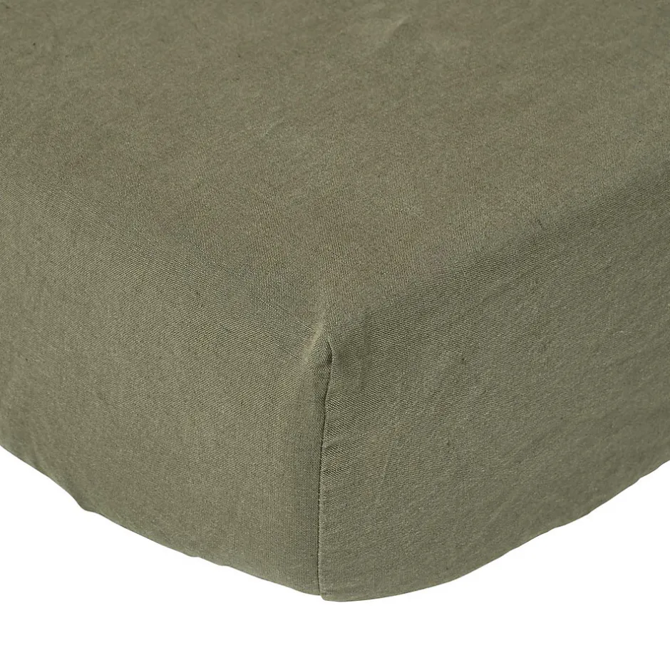 Homescapes Drap-housse grand bonnet en lin lavé vert - 90 x 190 cm -