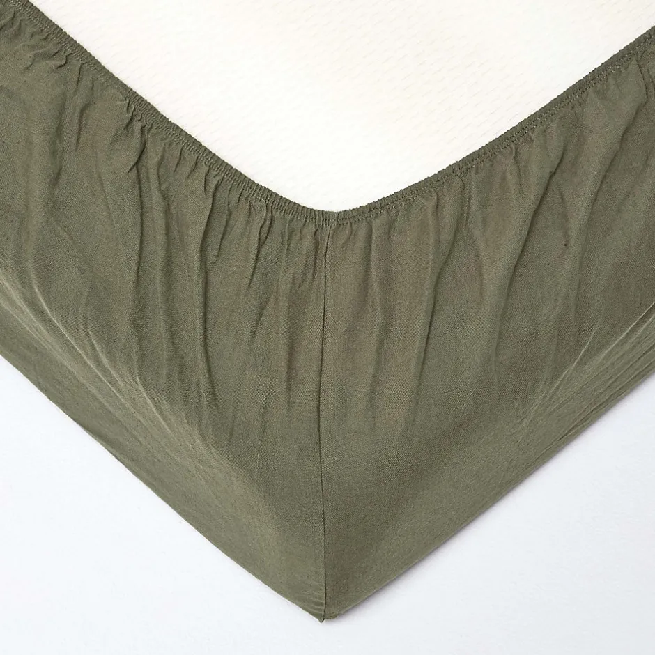 Homescapes Drap-housse grand bonnet en lin lavé vert - 90 x 190 cm -