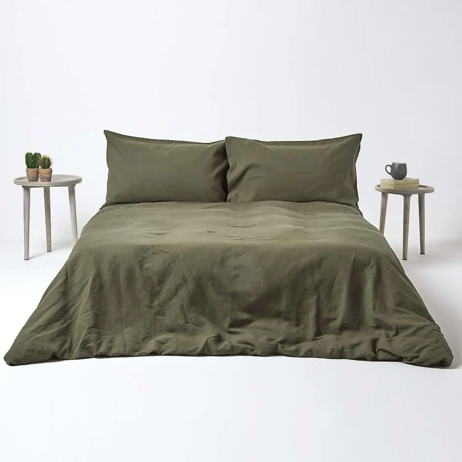 Homescapes Drap-housse grand bonnet en lin lavé vert - 90 x 190 cm -