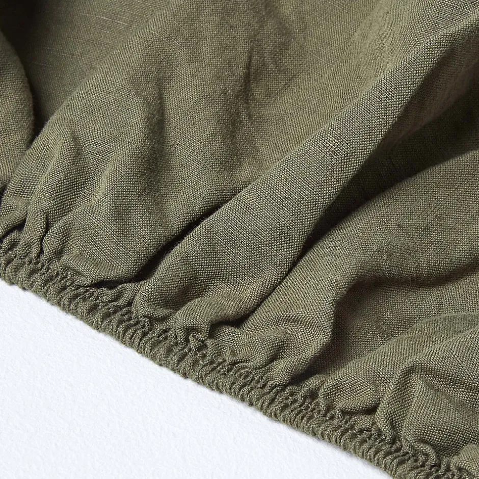 Homescapes Drap-housse grand bonnet en lin lavé vert - 90 x 190 cm -