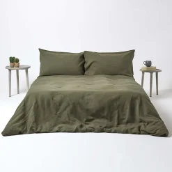 Homescapes Drap-housse grand bonnet en lin lavé vert - 140 x 190 cm -