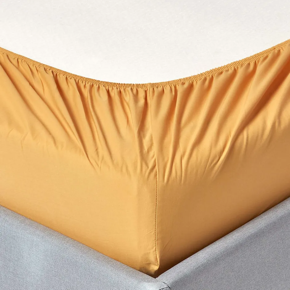 Homescapes Drap-housse jaune moutarde 100% coton égyptien 200 fils 120 x 190 cm -