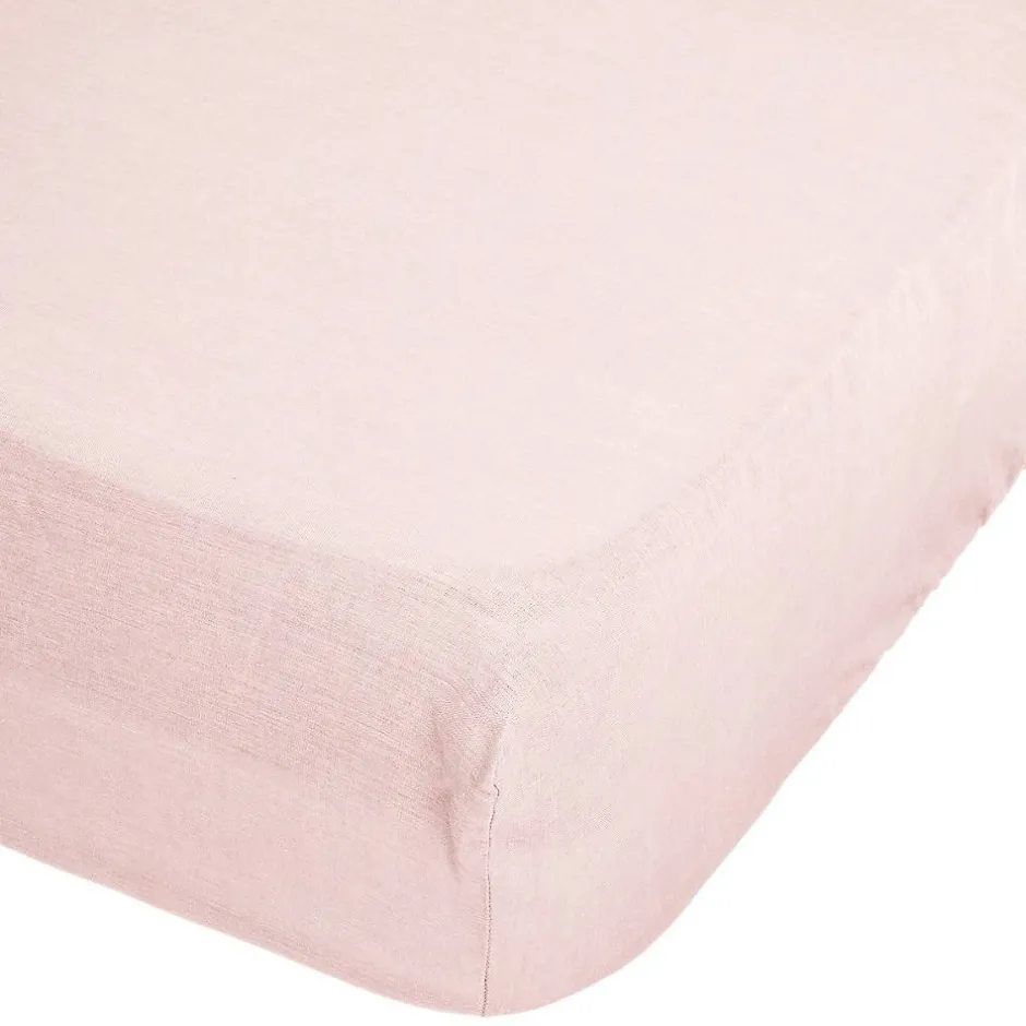 Atmosphera Créateur D'Intérieur Drap-housse Linah - rose - lin lavé 140x190 cm - Atmosphera