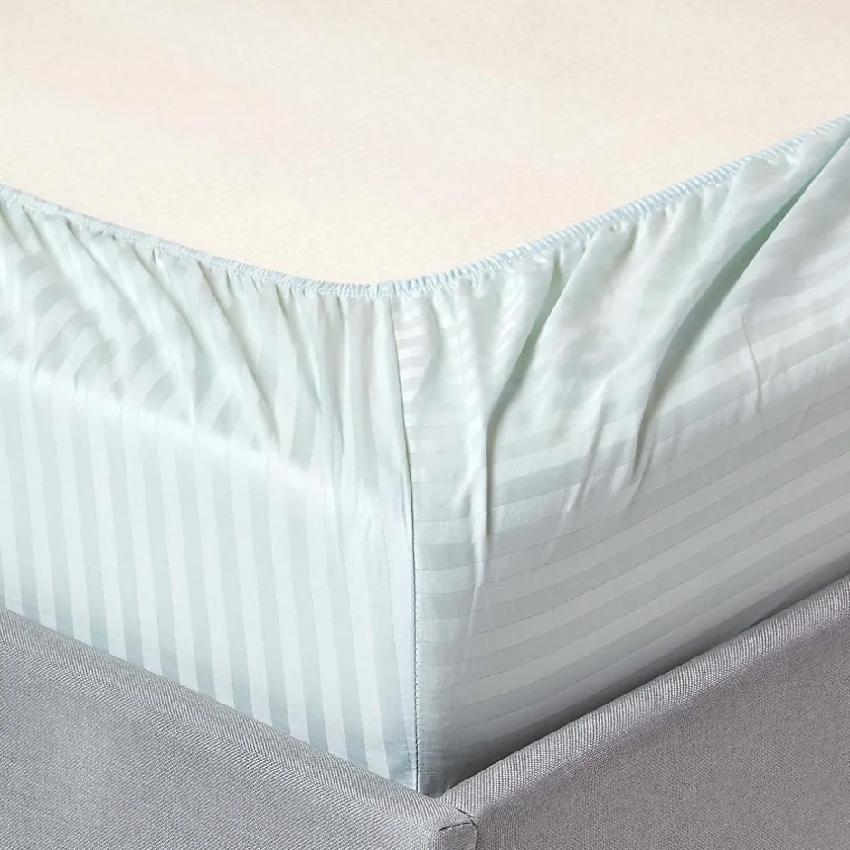 Homescapes Drap-housse rayé 140 x 190 cm 100% coton égyptien 330 fils coloris bleu - Best
