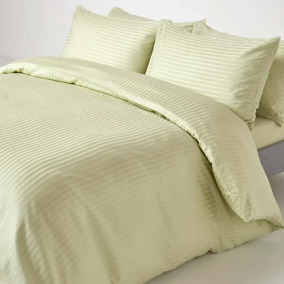 Homescapes Drap-housse rayé 140 x 200 cm 100% coton égyptien 330 fils coloris vert sauge - Discount