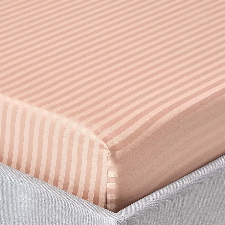 Homescapes Drap-housse rayé 120 x 190 cm 100% coton égyptien 330 fils coloris taupe -