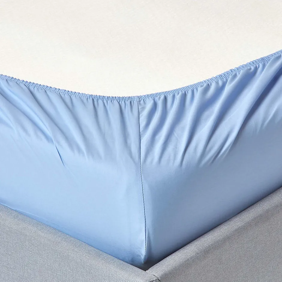 Homescapes Drap-housse uni 90 x 190 cm 100 % coton égyptien 200 fils coloris bleu - Clearance