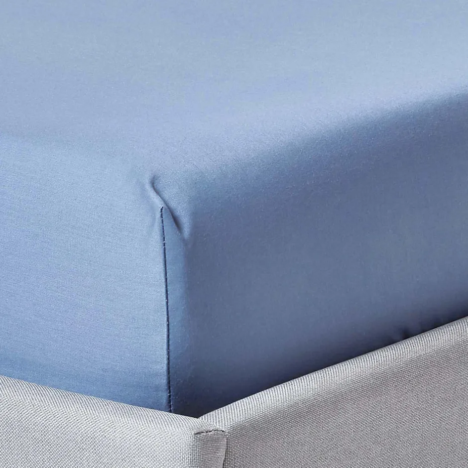 Homescapes Drap-housse uni 140 x 190 cm 100 % coton égyptien 1000 fils coloris bleu - Outlet