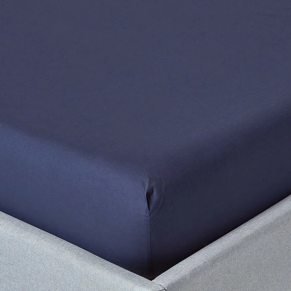 Homescapes Drap-housse uni 140 x 190 cm 100 % coton égyptien 200 fils coloris bleu marine -