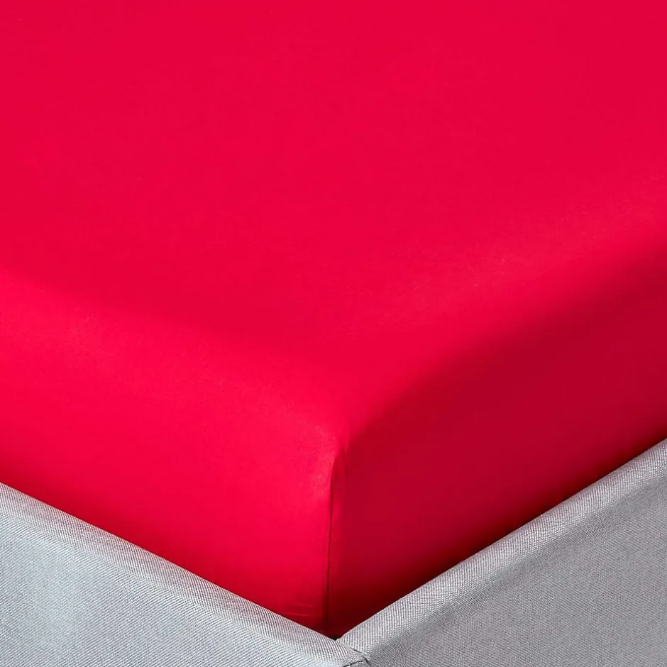 Homescapes Drap-housse uni 140 x 190 cm 100 % coton égyptien 200 fils coloris rouge - Discount