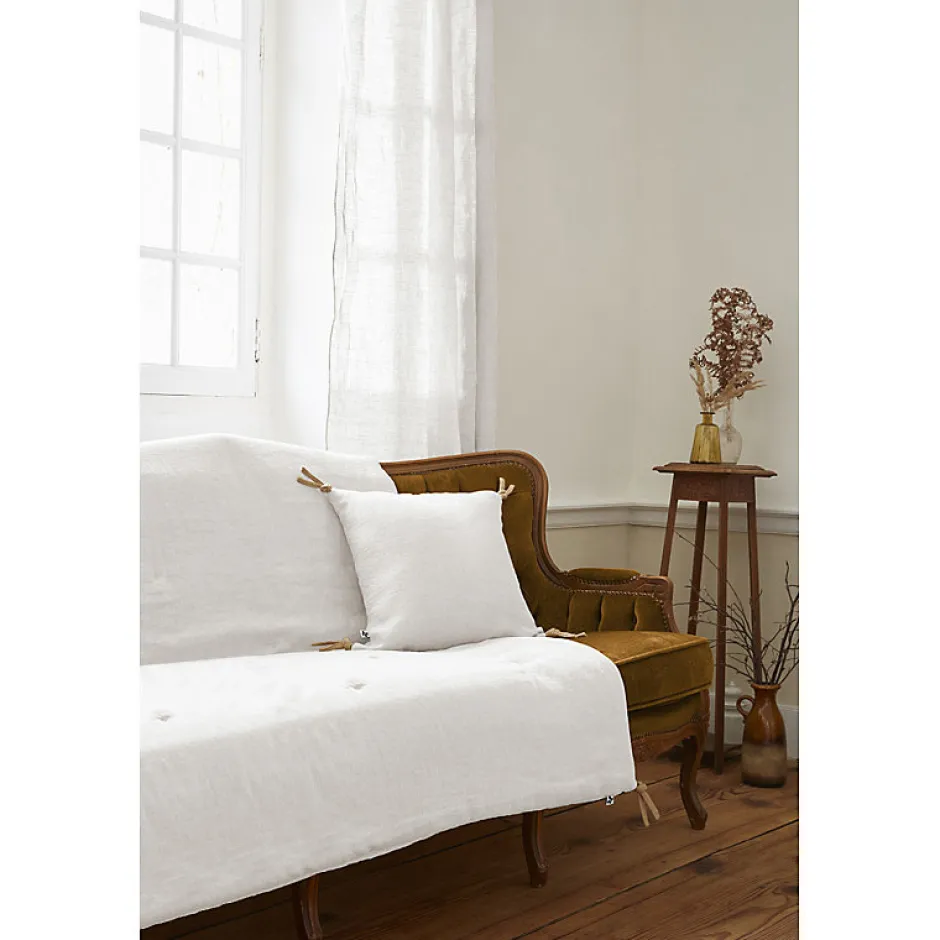 Meubletmoi Édredon 150 x 150 cm lin lavé blanc avec 4 nouettes en jute - LUISA