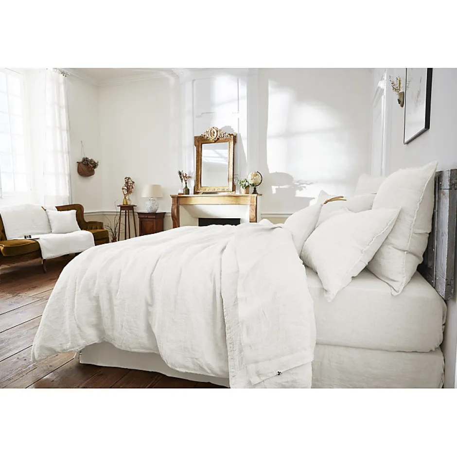 Meubletmoi Édredon 150 x 150 cm lin lavé blanc avec 4 nouettes en jute - LUISA