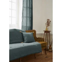 Meubletmoi Édredon 150 x 150 cm lin lavé bleu avec 4 nouettes en jute - LUISA Hot