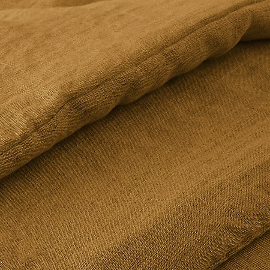 Meubletmoi Édredon 90 x 200 cm lin lavé caramel avec 4 nouettes en jute - LUISA Best