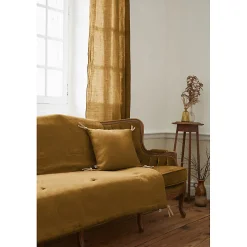 Meubletmoi Édredon 150 x 150 cm lin lavé caramel avec 4 nouettes en jute - LUISA Hot