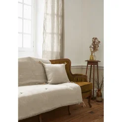Meubletmoi Édredon 150 x 150 cm lin lavé sable avec 4 nouettes en jute - LUISA