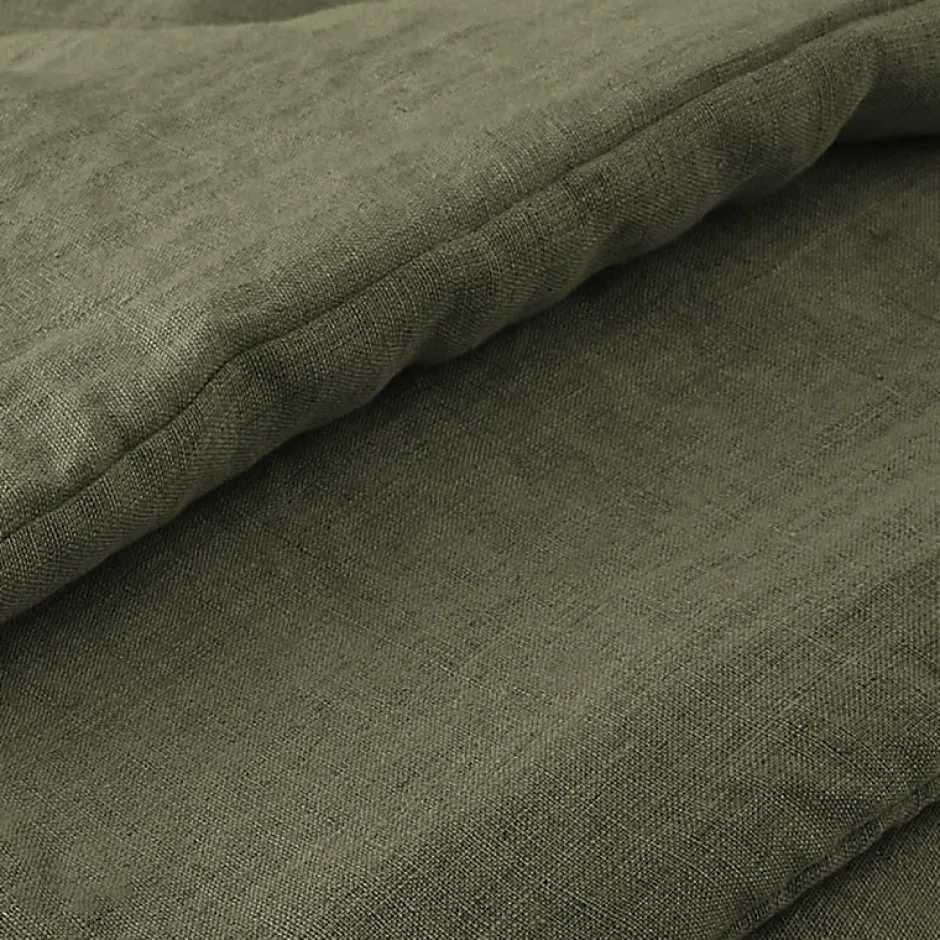 Meubletmoi Édredon 90 x 200 cm lin lavé vert avec 4 nouettes en jute - LUISA