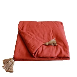 Decostars Édredon Panama 90x190 cm pompons jute terracotta New