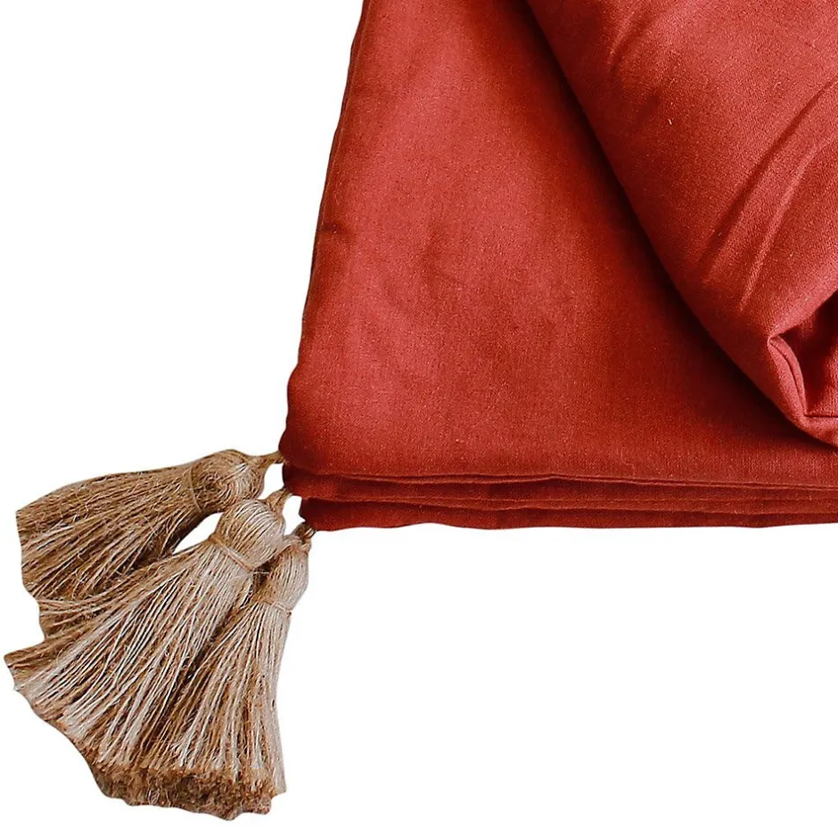 Decostars Édredon Panama 90x190 cm pompons jute terracotta New