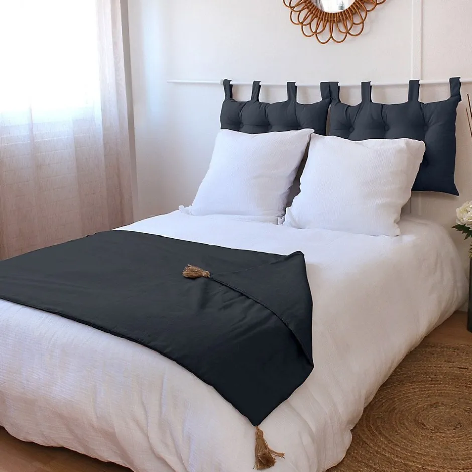 Decostars Édredon Panama 90x190 cm pompons jute gris foncé