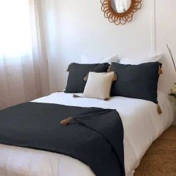 Decostars Édredon Panama 90x190 cm pompons jute gris foncé