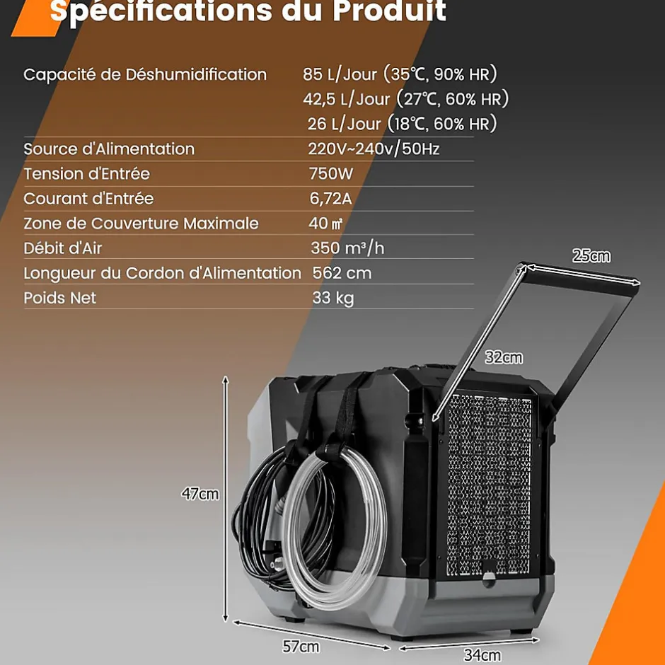 Giantex Déshumidificateur 85 L jour Déshumidificateur Mobile avec Dégivrage Automatique Minuterie 24H Tuyau de drainage Pompe Noir