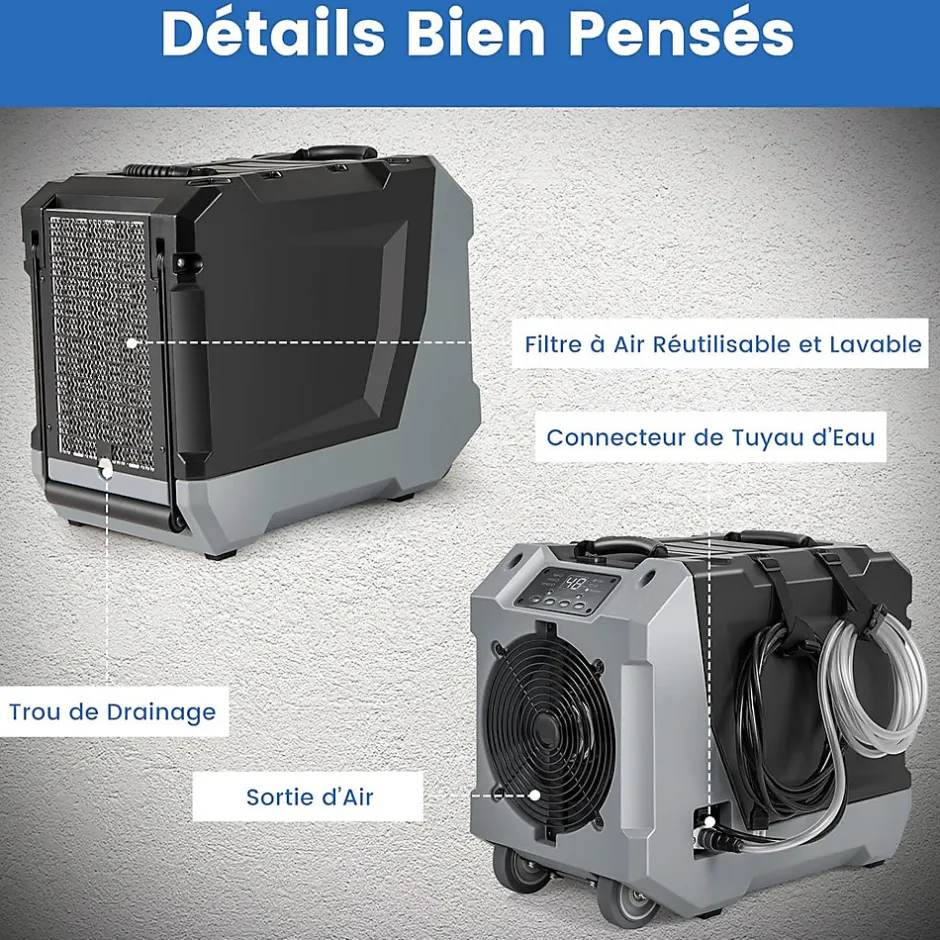 Giantex Déshumidificateur 85 L jour Déshumidificateur Mobile avec Dégivrage Automatique Minuterie 24H Tuyau de drainage Pompe Noir