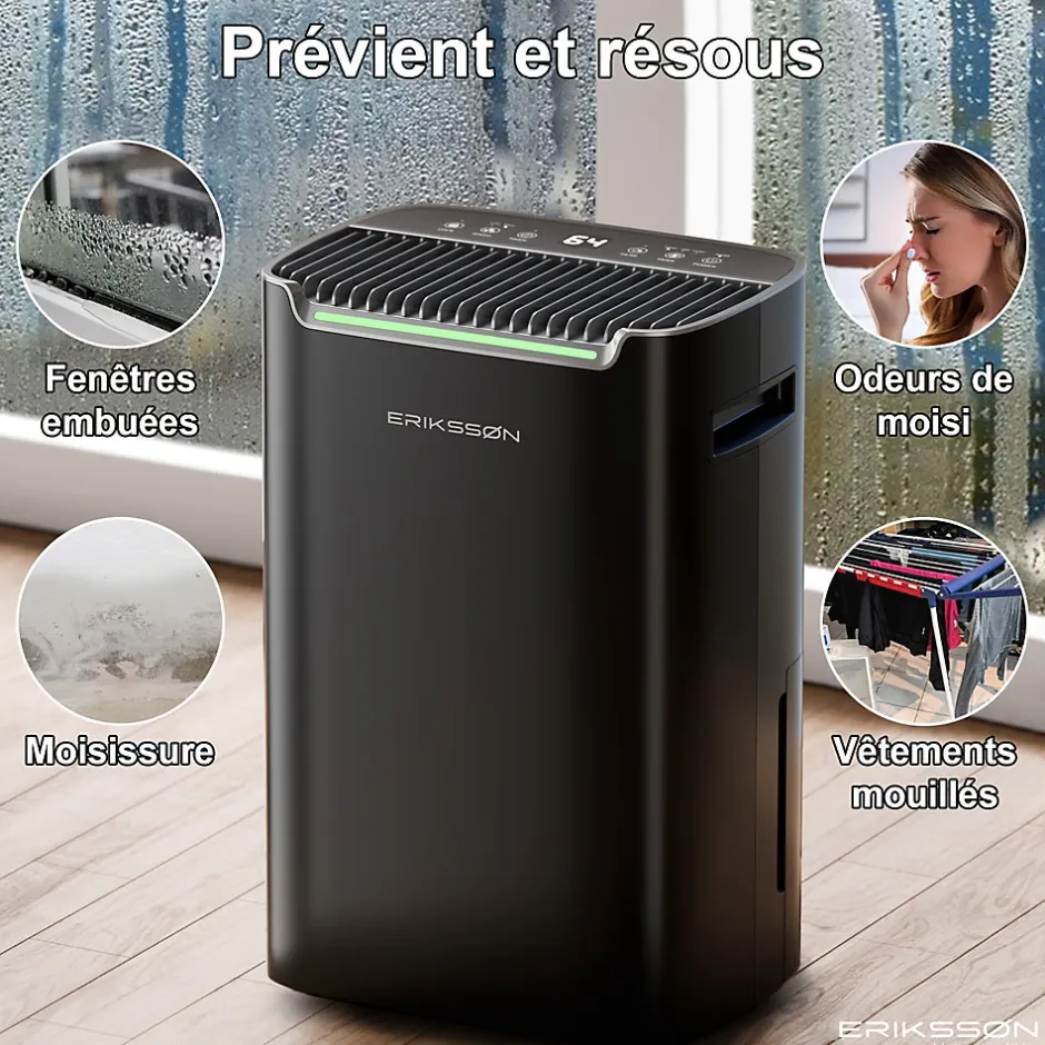 Eriksson Déshumidificateur 20 litres adapté pour chambre salon cave Dehumidifier