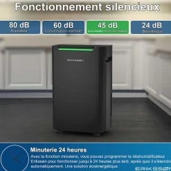 Eriksson Déshumidificateur 20 litres adapté pour chambre salon cave Dehumidifier