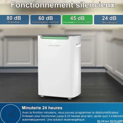 Eriksson Déshumidificateur 20 litres adapté pour chambre salon cave Dehumidifier Best