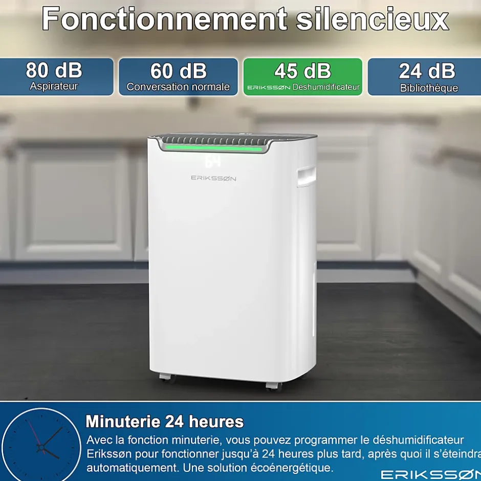Eriksson Déshumidificateur 20 litres adapté pour chambre salon cave Dehumidifier Best