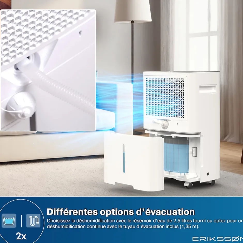 Eriksson Déshumidificateur 20 litres adapté pour chambre salon cave Dehumidifier Best