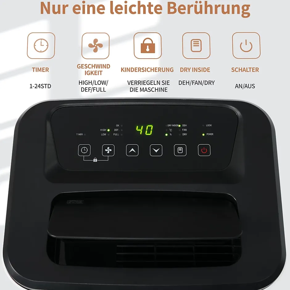ProximaX Déshumidificateur 25 L/jour pour 26 m², 3-en-1, séchage du linge, réservoir 6 L, minuterie 24 h, écran LED Outlet