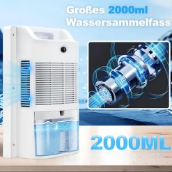 Nettlife Déshumidificateur 2000 ml avec télécommande, minuterie 24 h, nettoyage UV et mode veille (blanc)