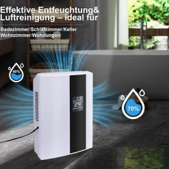 Nettlife Déshumidificateur 2000 ml avec télécommande, minuterie 24 h, nettoyage UV et mode veille (blanc)