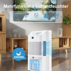 Nettlife Déshumidificateur 2000 ml avec télécommande, minuterie 24 h, nettoyage UV et mode veille (blanc)
