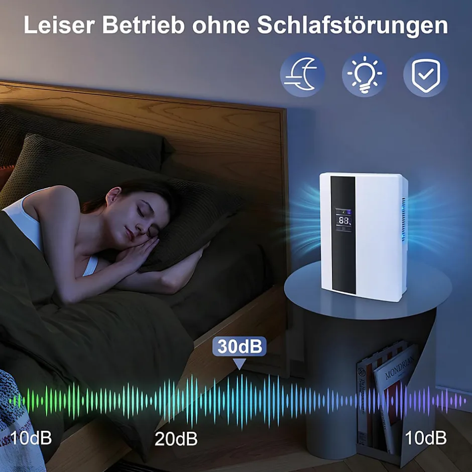 Nettlife Déshumidificateur 2000 ml avec télécommande, minuterie 24 h, nettoyage UV et mode veille (blanc)