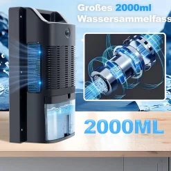Nettlife Déshumidificateur 2000 ml avec télécommande, minuterie 24 h, nettoyage UV et mode veille (noir)