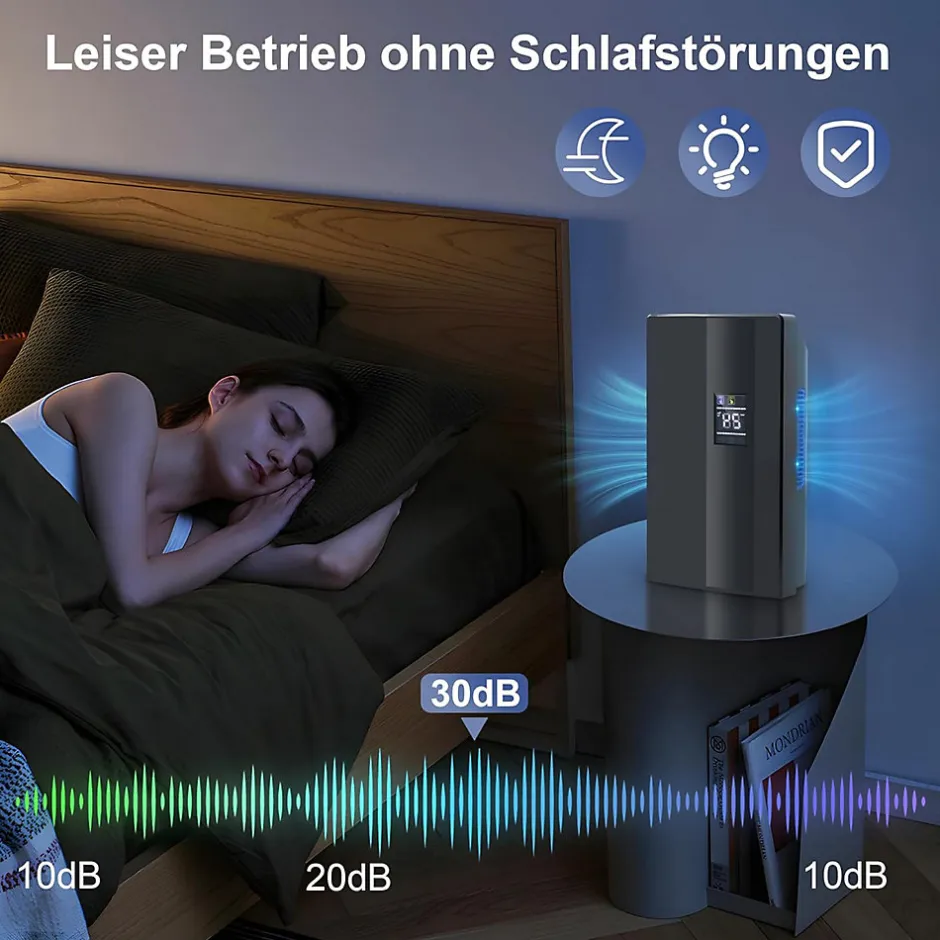 Nettlife Déshumidificateur 2000 ml avec télécommande, minuterie 24 h, nettoyage UV et mode veille (noir)