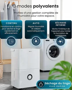 Nature Pro Déshumidificateur Compresseur Connecté 30L/jour avec Application Smartphone, Wi-Fi, Drainage continu Best