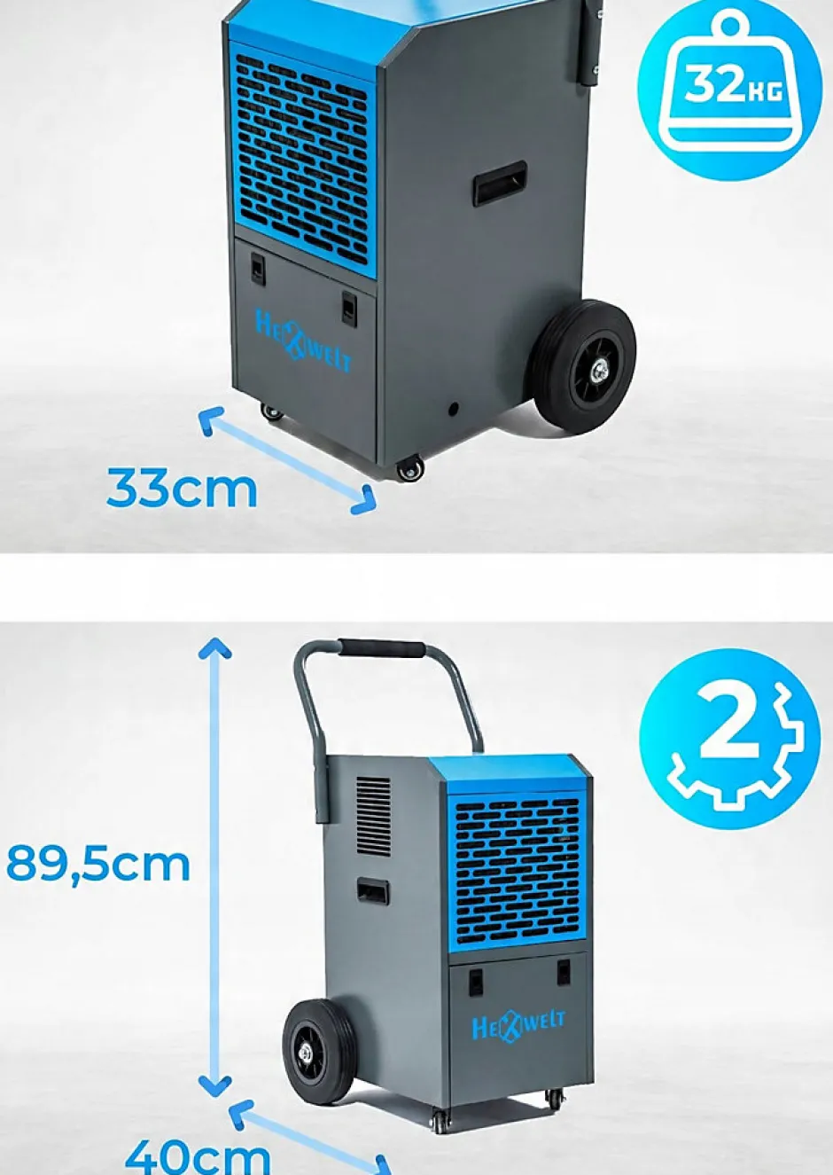 Hexwelt Déshumidificateur d'air industriel 70L/24H réservoir 5.5L absorbeur d'humidité 1 pièce.