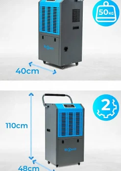 Hexwelt Déshumidificateur d'air industriel 138L/24H réservoir 10L absorbeur d'humidité 1 pièce.