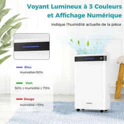 Giantex Déshumidificateur d'air 28,5L/Jour, 4 Modes, Réservoir d'Eau 5,5L, Minuterie 0-24H, avec Roues pour Chambre, Salon 35m²