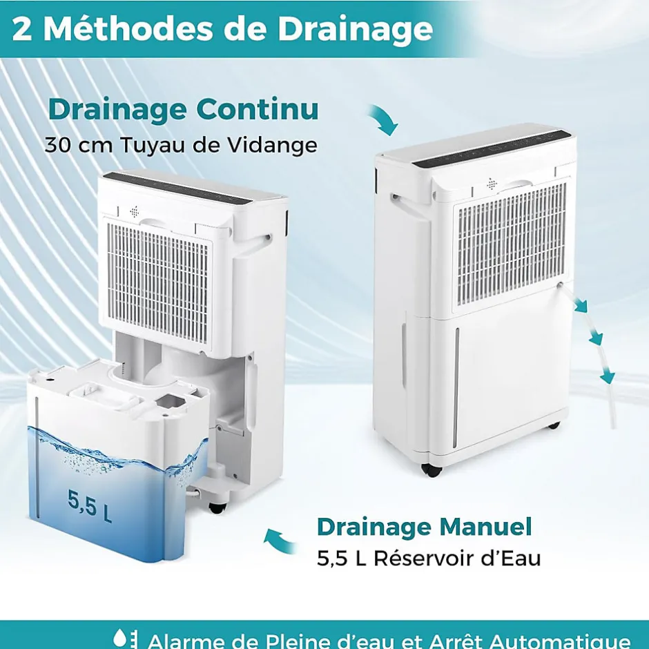 Giantex Déshumidificateur d'air 28,5L/Jour, 4 Modes, Réservoir d'Eau 5,5L, Minuterie 0-24H, avec Roues pour Chambre, Salon 35m²