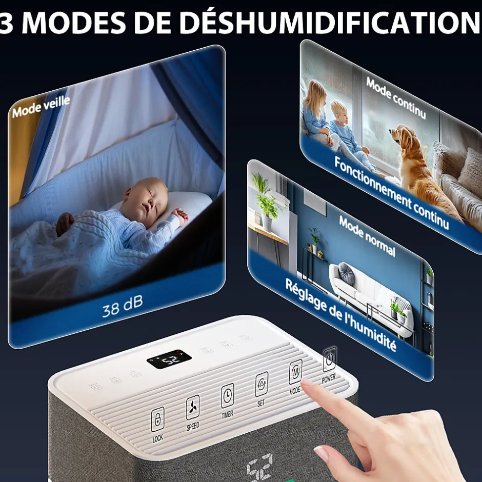 Homcom Déshumidificateur d'air 20L/jour mobile silencieux réservoir 4,5L timer 24H écran LED témoin d'humidité filtre lavable