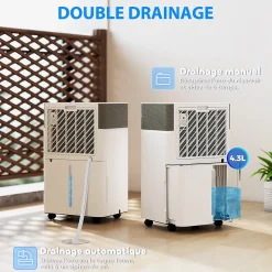 Homcom Déshumidificateur d'air 20L/jour mobile silencieux réservoir 4,5L timer 24H écran LED témoin d'humidité filtre lavable
