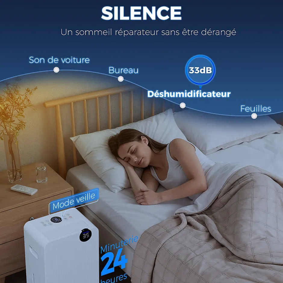 Homcom Déshumidificateur d'air 12L/jour mobile silencieux réservoir 2,1L timer 24H écran LED témoin d'humidité filtre lavable