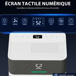 Homcom Déshumidificateur d'air 12L/jour mobile silencieux réservoir 2,1L timer 24H écran LED témoin d'humidité filtre lavable