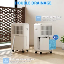Homcom Déshumidificateur d'air 12L/jour mobile silencieux réservoir 2,1L timer 24H écran LED témoin d'humidité filtre lavable